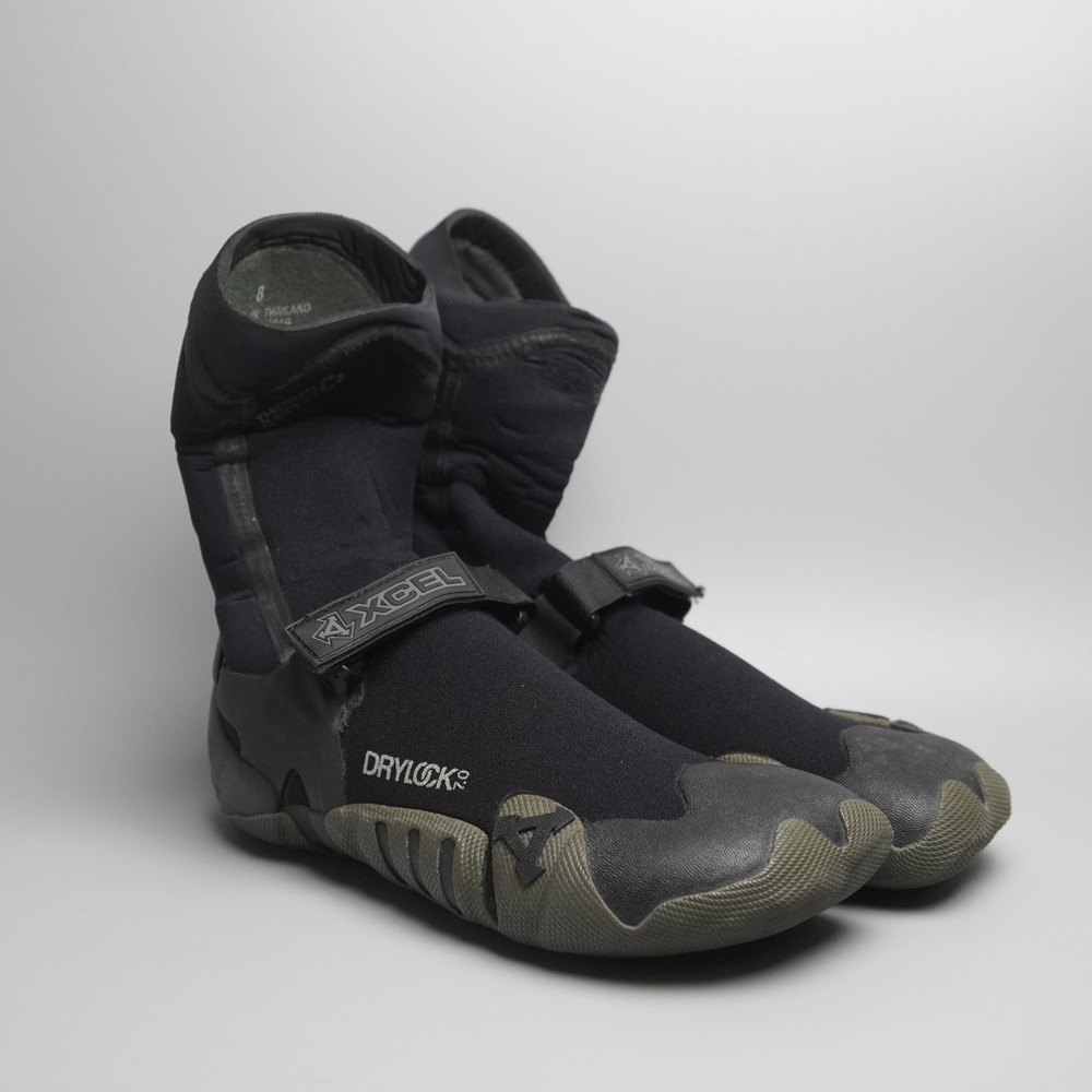 Xcel Drylock 2.0 Wetsuit Boots Mens 8 Black Olive Green Neoprene Surf Booties